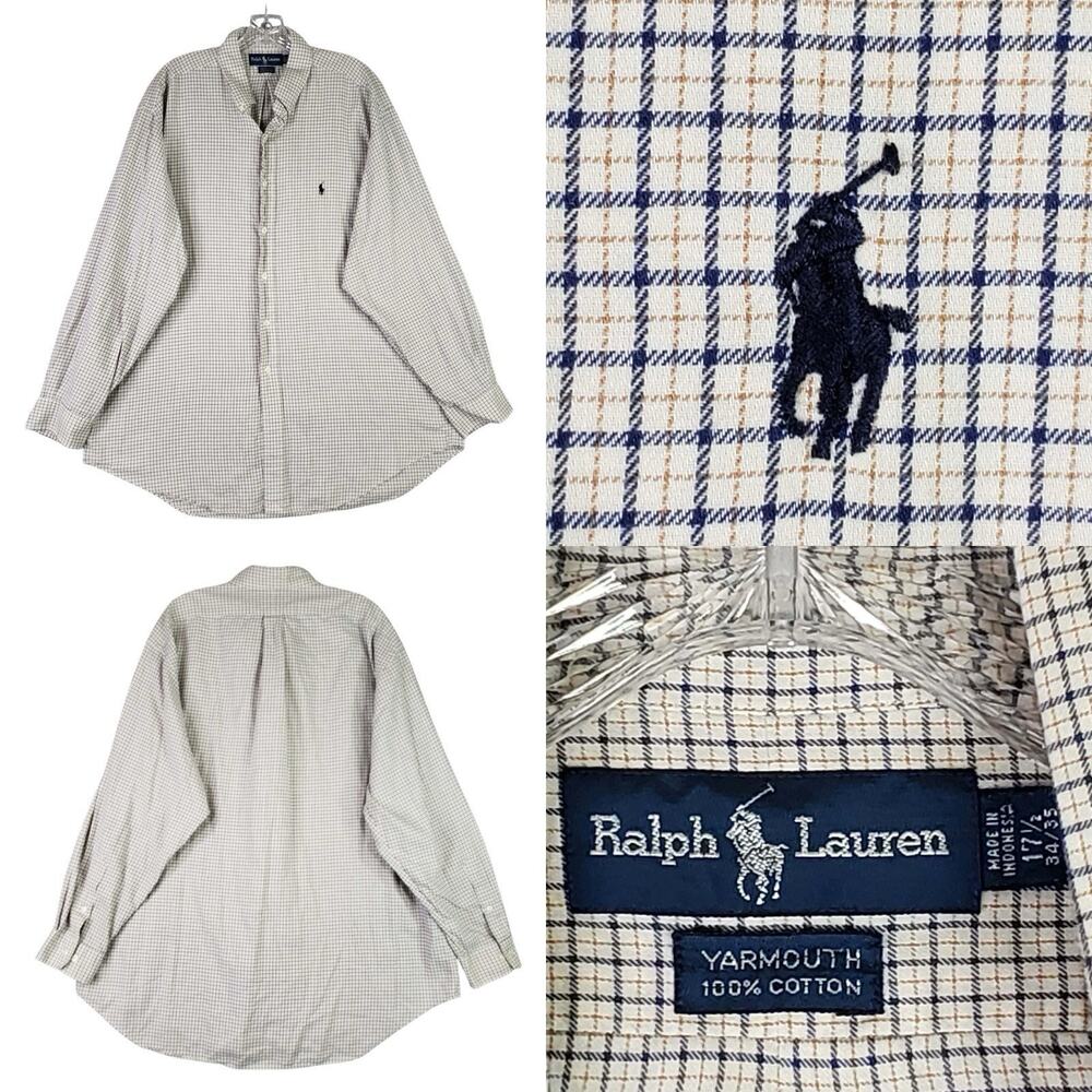 Polo Ralph Lauren Oxford Shirt Men’s Size 17 XL White Plaid Button Down